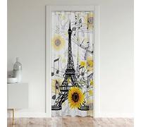La Tour Eiffel Rideau de Porte 86x203cm Tournesol Paris Rideau Occultant Paris Décoration Rideaux Exterieur d'entrée Jaune Floral Fleurs Imprimer Rideaux Interieur Salon Chambre
