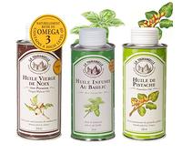 La Tourangelle - Pack de 3 Huiles Gourmandes : Vierge de Noix/Huile Infusée Basilic/Pistache - Idéal pour Cuisine - Lot de 3 Huiles Format 250 mL