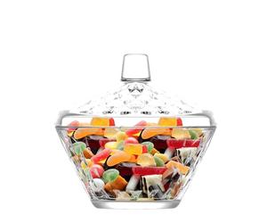 La-V Sucrier Bol en Verre Transparent Boîte à Bonbons avec Couvercle Élégant Bocal à Biscuits Pot de Rangement Couvercle Volume 32 cl Hauteur 12 cm Passe au Lave-Vaisselle Fabriqué en Turquie
