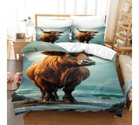 La Vache sacrée Ensemble De Literie 3D Imprimé Microfibre 3 Pièces Montagnes côtières avec Fermeture Éclair, Taie d'oreiller Décoration Chambre À Coucher Moderne Super King(260x220cm)