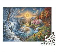 La vallée des Quatre saisonsPuzzle DIY 1000 Pièces Complet Montagnes Sun River pour Couples Amélioration De La Mémoire Divertissement Familial 52x38cm/1000pcs