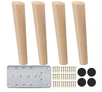LA VANE 16 inch Pieds De Meuble Bois Oblique, 4 Pièces Pieds De Table en Bois Naturel Rond avec Vis & Protecture De Plancher pour DIY Meuble Sofa Fauteuil Canapé Lit Chaise
