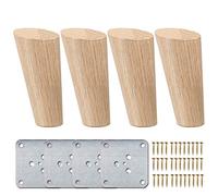 LA VANE 7 inch Pieds De Meuble Bois Oblique, 4 Pièces Pieds De Table en Bois Naturel Rond avec Vis & Protecture De Plancher pour DIY Meuble Sofa Fauteuil Canapé Lit Chaise
