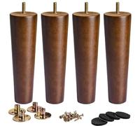 LA VANE 8 inch Pieds De Meuble en Bois Naturel, 4 Pièces Pieds De Table Droit Rond avec 5/16" 8mm Boulon Pré-percé & Vis & Protecture De Plancher pour DIY Meuble Sofa Fauteuil Canapé Lit Noyer