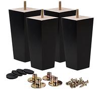 La Vane Lot de 4 pieds de meubles carrés en bois massif noir pyramidal de 20 cm, pieds de rechange pour canapé, fauteuil - Moderne du milieu du siècle avec boulons pré-percés de 1,6 cm et plaques de