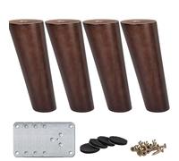 La Vane Lot de 4 pieds de meubles en bois de 15 cm, pieds de rechange obliques coniques en noyer massif avec plaque de montage pour canapé, armoire, meuble TV, fauteuil