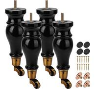 La Vane Lot de 4 pieds de meubles en bois de 22 cm avec roulettes pivotantes - En bois massif - Avec roulettes, plaques de montage M8 et vis - Pour canapé, armoire, fauteuil, ottoman, chaise longue