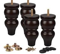 La Vane Lot de 4 pieds de meubles en bois de noyer massif de 15 cm avec boulon M8 pré-percé, plaque de montage et vis pour canapé, causeuse, ottomane