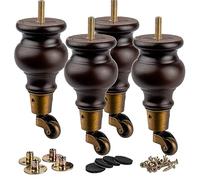 La Vane Lot de 4 pieds de meubles en bois de noyer massif tourné de 16,5 cm avec boulon M8 pré-percé et plaque de montage pour fauteuil, ottoman, fauteuil inclinable, repose-pieds