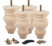 La Vane Lot de 4 pieds de meubles en bois massif brut de 12 cm avec boulon M8 pré-percé et plaque de montage pour canapé, chaise, ottomane