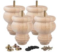 La Vane Lot de 4 pieds de meubles en bois massif brut de 7,6 cm avec boulon M8 pré-percé et plaque de montage pour canapé, chaise, ottomane