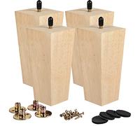 La Vane Lot de 4 pieds de meubles en bois massif brut en forme de pyramide pour canapé, fauteuil - Moderne du milieu du siècle avec boulon M8 et plaques de montage en métal