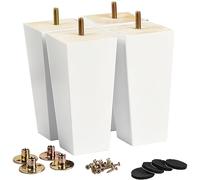 La Vane Lot de 4 pieds de meubles en bois massif de 15,2 cm - Pieds de rechange pyramidaux carrés blancs pour canapé, sofa, bricolage, réparation et restauration avec boulon pré-percé de 7,9 mm et