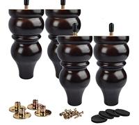 La Vane Lot de 4 pieds de meubles en bois massif de 15 cm avec boulon M8, extra larges de 9 cm de diamètre et résistance supérieure pour commode, canapé, armoire, buffet
