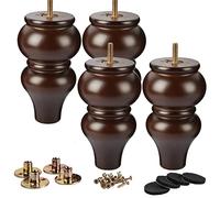 La Vane Lot de 4 pieds de meubles en bois massif de 15 cm en noyer tourné avec boulon M8, extra larges de 9 cm de diamètre et résistance supérieure pour commode, canapé, armoire, buffet