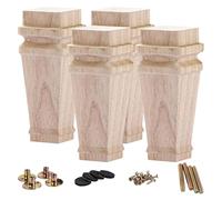 La Vane Lot de 4 pieds de meubles en bois massif sculpté à géométrie brute avec plaque de montage et vis pour canapé, armoire, canapé, table, support TV 15 cm