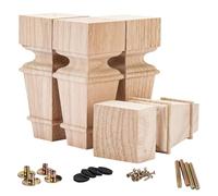 La Vane Lot de 4 pieds de meubles en bois massif sculpté à géométrie brute avec plaque de montage et vis pour canapé, armoire, canapé, table, support TV - 20 cm