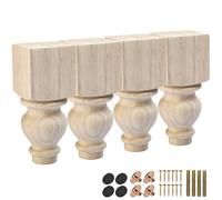 La Vane Lot de 4 pieds de meubles en bois massif sculpté à géométrie brute avec plaque de montage et vis pour canapé, armoire, canapé, table, support TV 15 cm