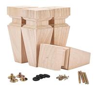 La Vane Lot de 4 pieds de meubles en bois massif sculpté à géométrie brute avec plaque de montage et vis pour canapé, armoire, canapé, table, support TV 15 cm