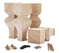 La Vane Lot de 4 pieds de meubles en bois massif sculpté de 20 cm avec plaque de montage et vis pour canapé, armoire, table, support TV