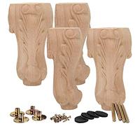 La Vane Lot de 4 pieds de meubles en bois massif sculpté de style européen - Décoration brute pour canapé, armoire, table, causeuse - 15 cm
