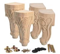 La Vane Lot de 4 pieds de meubles en bois massif sculpté de style européen - Décoration brute pour canapé, armoire, table, causeuse - 15 cm