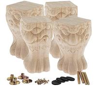 La Vane Lot de 4 pieds de meubles en bois massif sculpté de style européen - Décoration brute pour canapé, armoire, table, causeuse - 25 cm