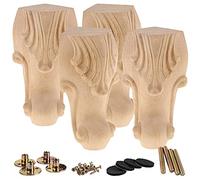 La Vane Lot de 4 pieds de meubles en bois massif sculpté de style européen - Décoration brute pour canapé, armoire, table, causeuse - 20 cm