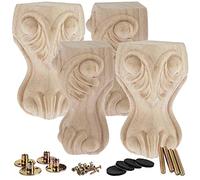 La Vane Lot de 4 pieds de meubles en bois massif sculpté de style européen - Décoration brute pour canapé, armoire, table, causeuse - 15 cm