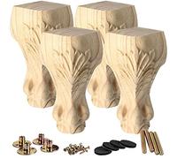 La Vane Lot de 4 pieds de meubles en bois massif sculpté de style européen - Décoration brute pour canapé, armoire, table, causeuse - 25 cm