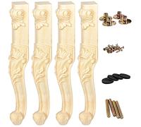 La Vane Lot de 4 pieds de meubles en bois massif sculpté de style européen pour canapé, armoire, table, canapé deux places - 45 cm