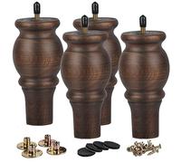 La Vane Lot de 4 pieds de meubles en bois massif tourné de 12,7 cm avec boulon M8 pré-percé et plaque de montage pour canapé, armoire, ottomane