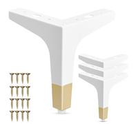 La Vane Lot de 4 pieds de meubles en métal (10 cm de hauteur) - Blanc/doré - Design triangle diamant - Pour armoire, canapé, canapé et étagère - Pieds de rechange stables avec vis - Montage facile