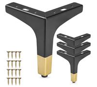 La Vane Lot de 4 pieds de meubles en métal de 10,2 cm - Triangle diamanté moderne Noir/Or - Pieds de rechange DIY pour placard, canapé, table, transformation ottomane