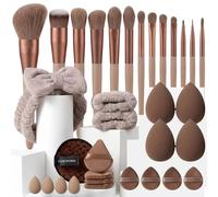 LA VENUST Lot de 33 pinceaux de maquillage professionnels avec éponges de beauté et houppettes à poudre - Poils synthétiques de qualité supérieure, pinceaux pour le visage et les ombres à paupières
