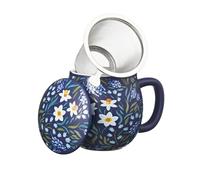 LA VIA DEL TE Tisanière en porcelaine avec filtre en acier inoxydable, 0,35 l, fleurs Blomming Matt Blue