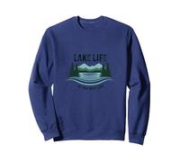 La Vie au lac est la Meilleure des Vies - Nature Lover's Sweatshirt, Unisexe pour Adultes, Bleu Marine, S