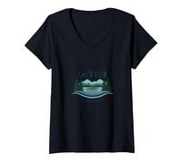 La Vie au lac est la Meilleure des Vies - Nature Lover's T-Shirt avec Col en V, Femme, Noir, L