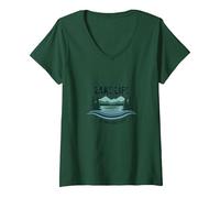 La Vie au lac est la Meilleure des Vies - Nature Lover's T-Shirt avec Col en V, Femme, Vert Forêt, XL