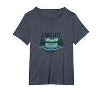 La Vie au lac est la Meilleure des Vies - Nature Lover's T-Shirt, Femme Grandes Tailles, Bleu Chiné, 3X