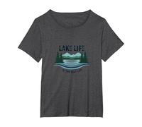 La Vie au lac est la Meilleure des Vies - Nature Lover's T-Shirt, Femme Grandes Tailles, Chiné Foncé, 6X
