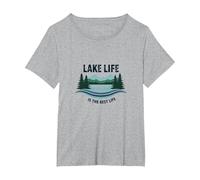 La Vie au lac est la Meilleure des Vies - Nature Lover's T-Shirt, Femme Grandes Tailles, Gris Chiné, 4X