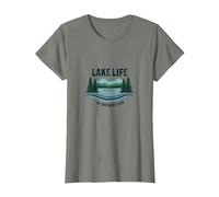 La Vie au lac est la Meilleure des Vies - Nature Lover's T-Shirt, Femme, Vert Kaki chiné, XS