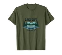 La Vie au lac est la Meilleure des Vies - Nature Lover's T-Shirt, Homme, Olive, XL