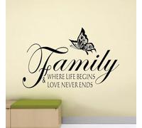 La vie de famille commence, l'amour ne finit jamais - stickers muraux pour la maison et le salon avec une introduction.