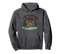 La Vie est Meilleure à The Cabin Rustic Outdoors Retreat Sweat à Capuche, Unisexe pour Adultes, Chiné Foncé, XL