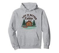 La Vie est Meilleure à The Cabin Rustic Outdoors Retreat Sweat à Capuche, Unisexe pour Adultes, Gris Chiné, M