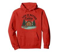 La Vie est Meilleure à The Cabin Rustic Outdoors Retreat Sweat à Capuche, Unisexe pour Adultes, Rouge, S