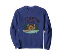 La Vie est Meilleure à The Cabin Rustic Outdoors Retreat Sweatshirt, Unisexe pour Adultes, Bleu Marine, M