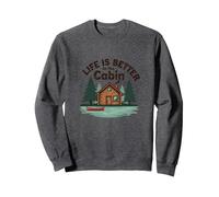 La Vie est Meilleure à The Cabin Rustic Outdoors Retreat Sweatshirt, Unisexe pour Adultes, Chiné Foncé, S